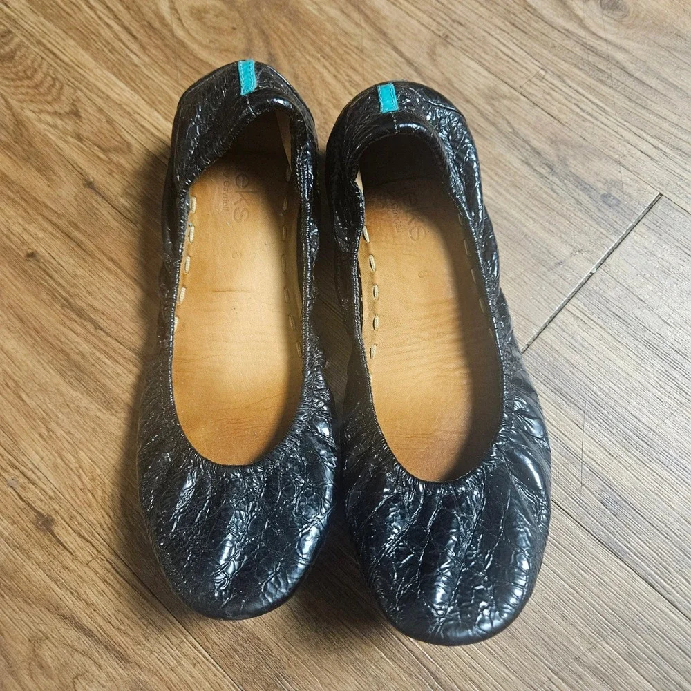 Tieks by Gavrieli Black Obsidian Croc Patent Leather Ballet Flats 8 Travel